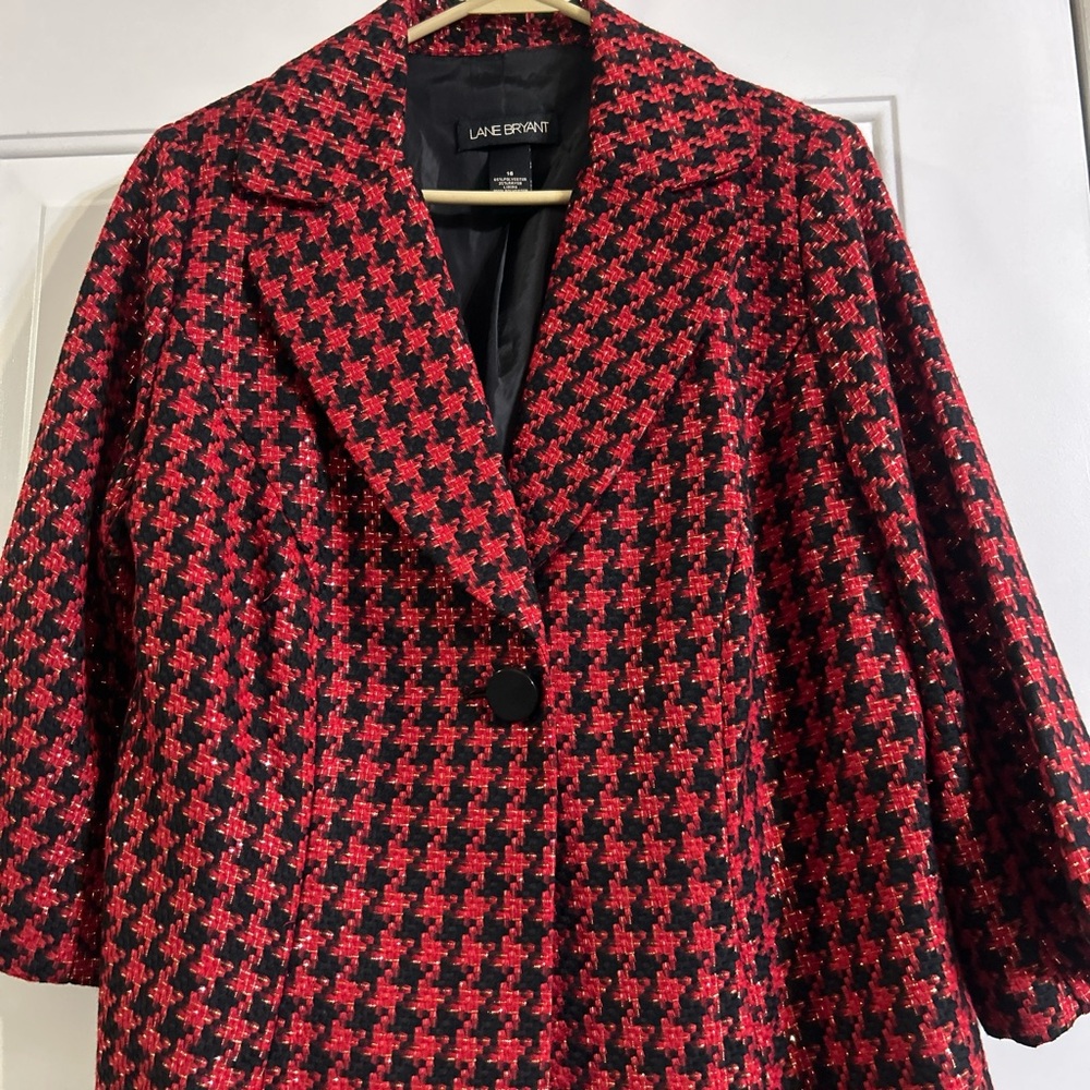Lane Bryant Red and Black Houndstooth Blazer